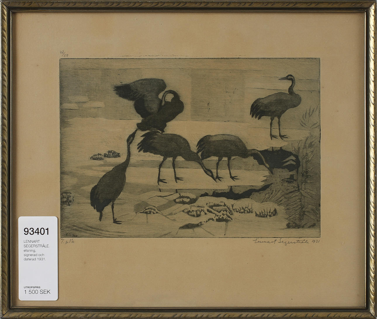 LENNART SEGERSTRÅLE. etsning, signerad och daterad 1931.