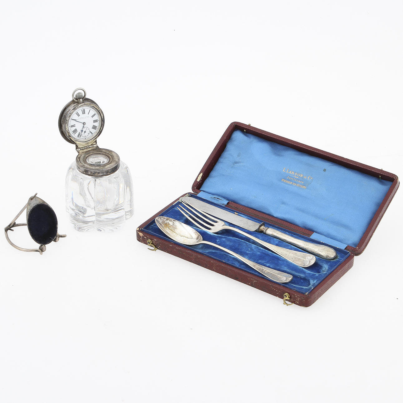 BLÄCKHORN, FICKSTÄLL SAMT BESTICK, 3 st, silver.