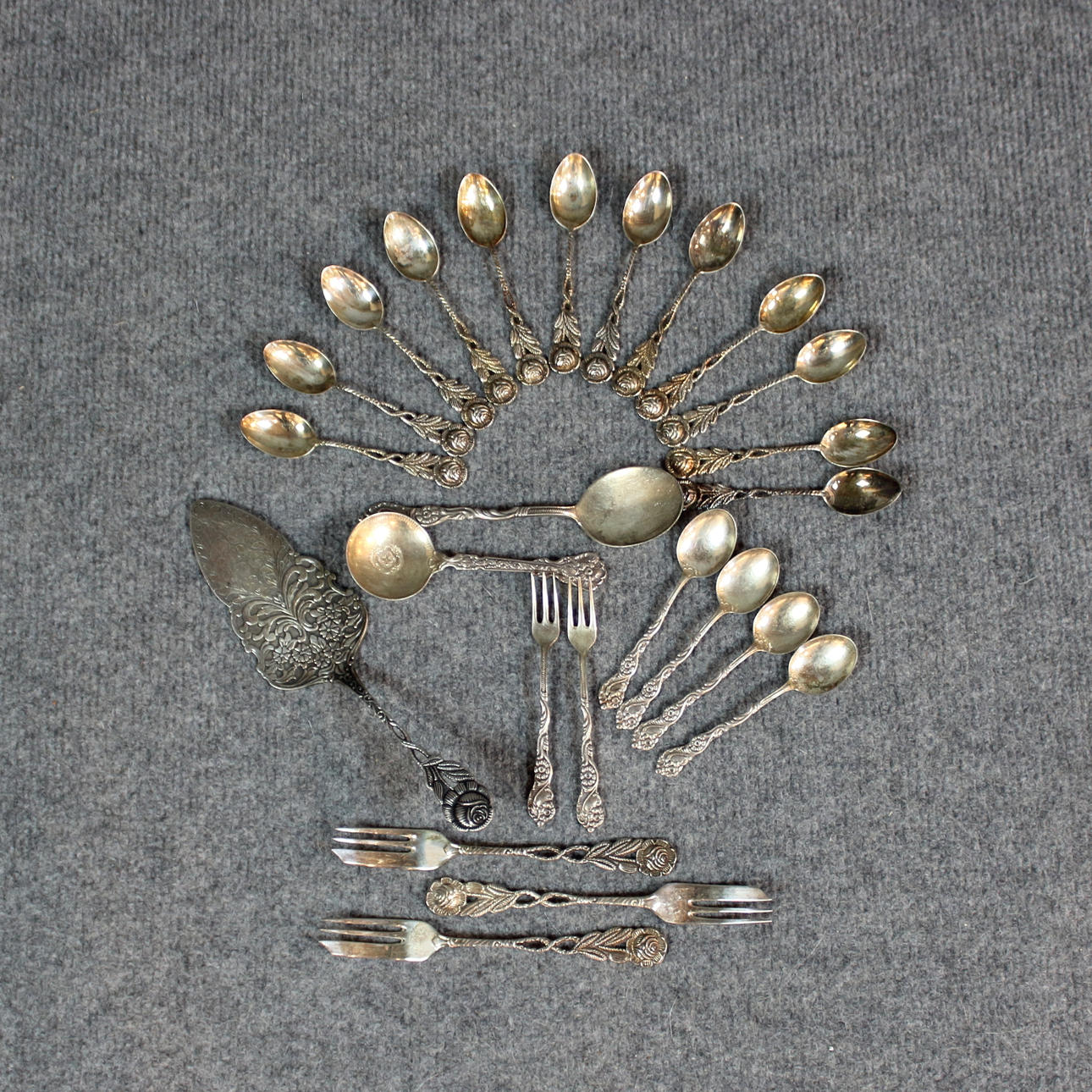 CUTLERY SET, nickel silver, 24 pieces, "Flower".