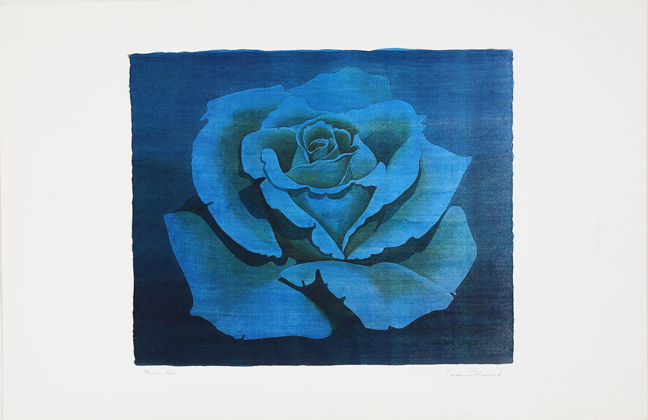 MARIANNE BLAESILD. Blue rose. Color serigraphy. Signed. Sample ex.