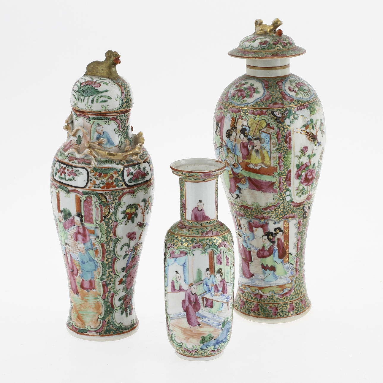 PARTI KANTON, 3 delar, porslin, Kina, 1800/1900-tal.