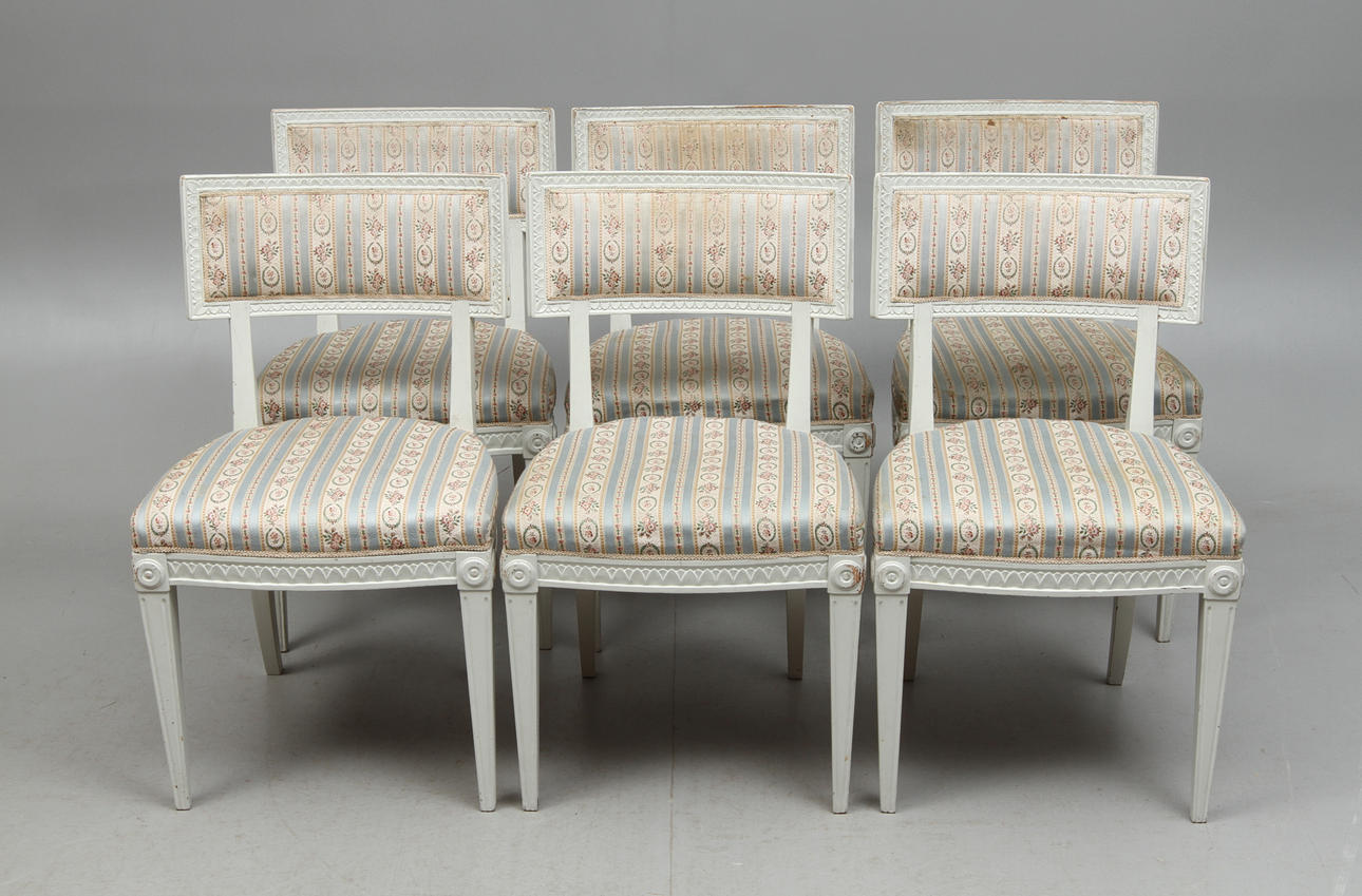 STOLAR, 6 st, gustavianskt stil, 18/1900-tal.