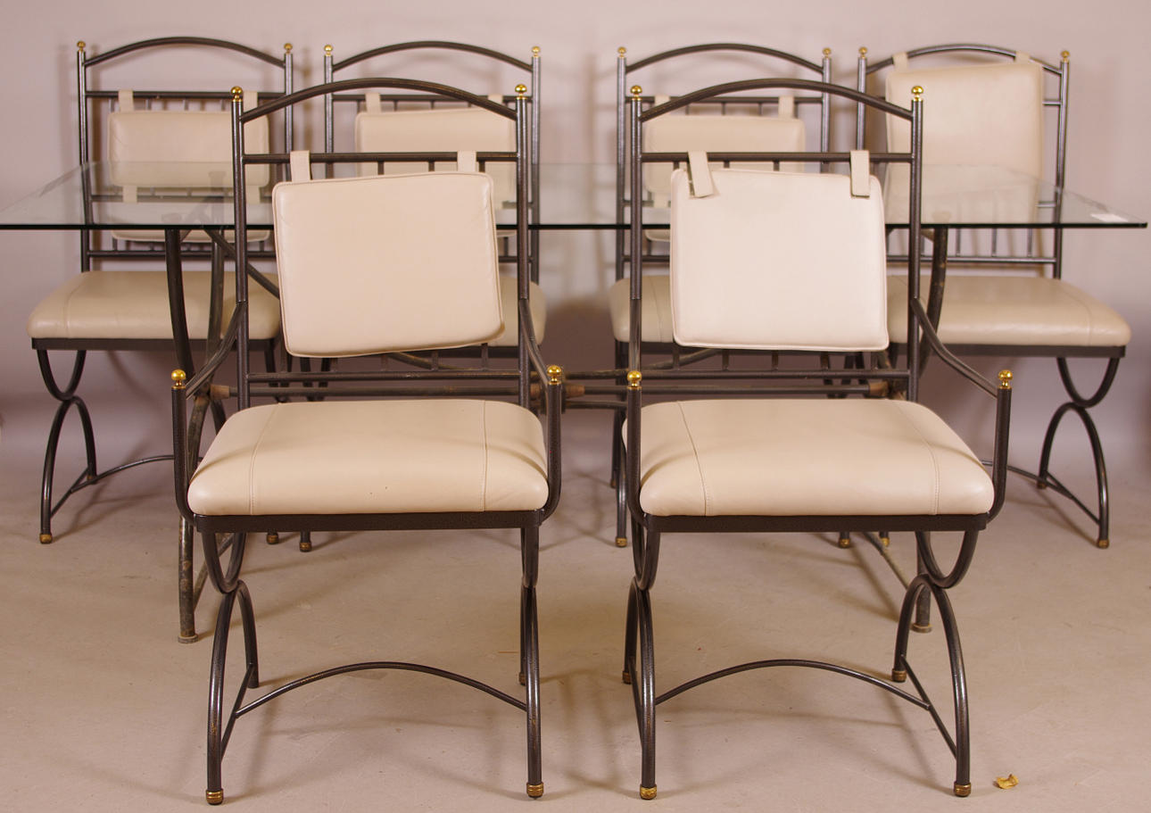 MATSALSGRUPP, metall/glas med skinnklädsel, märkt L.