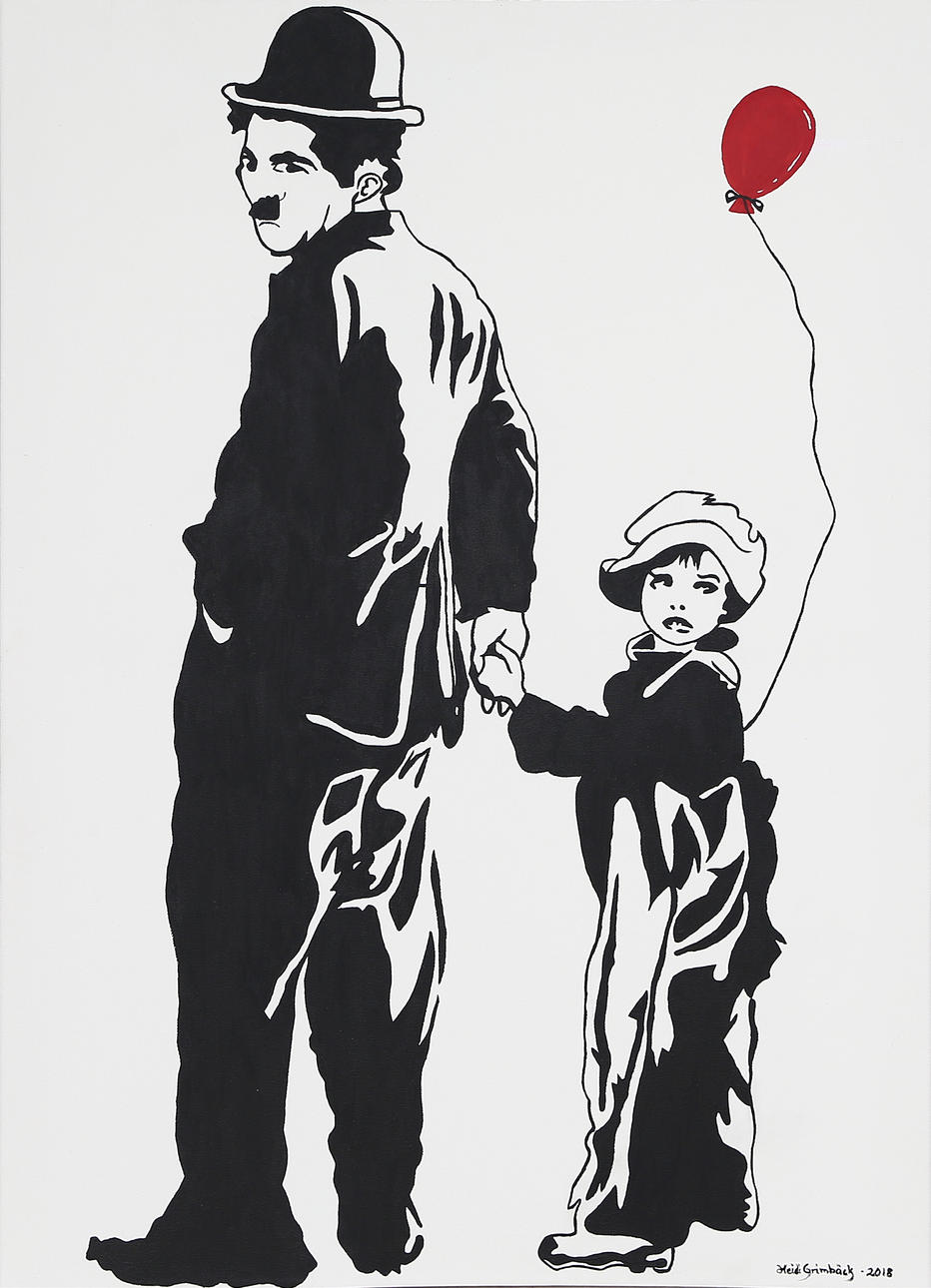 HEIDI GRIMBÄCK. Chaplin, acryl, signerad.