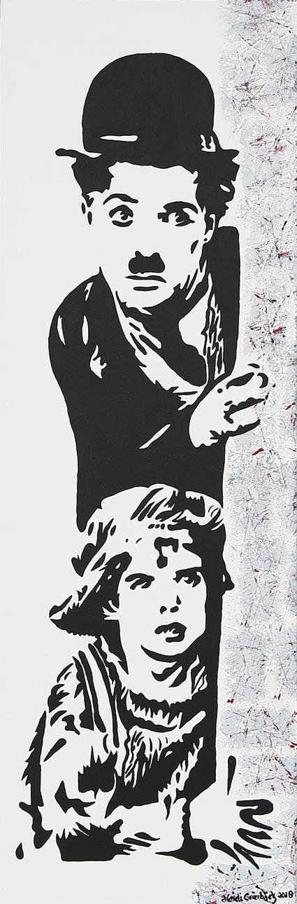 HEIDI GRIMBÄCK. Chaplin, acryl, signerad.
