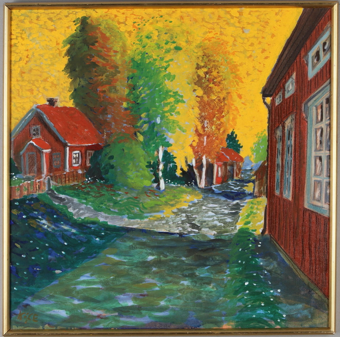 WILHELM KÅGE. Höstmotiv med hus, olja på duk, signerad.