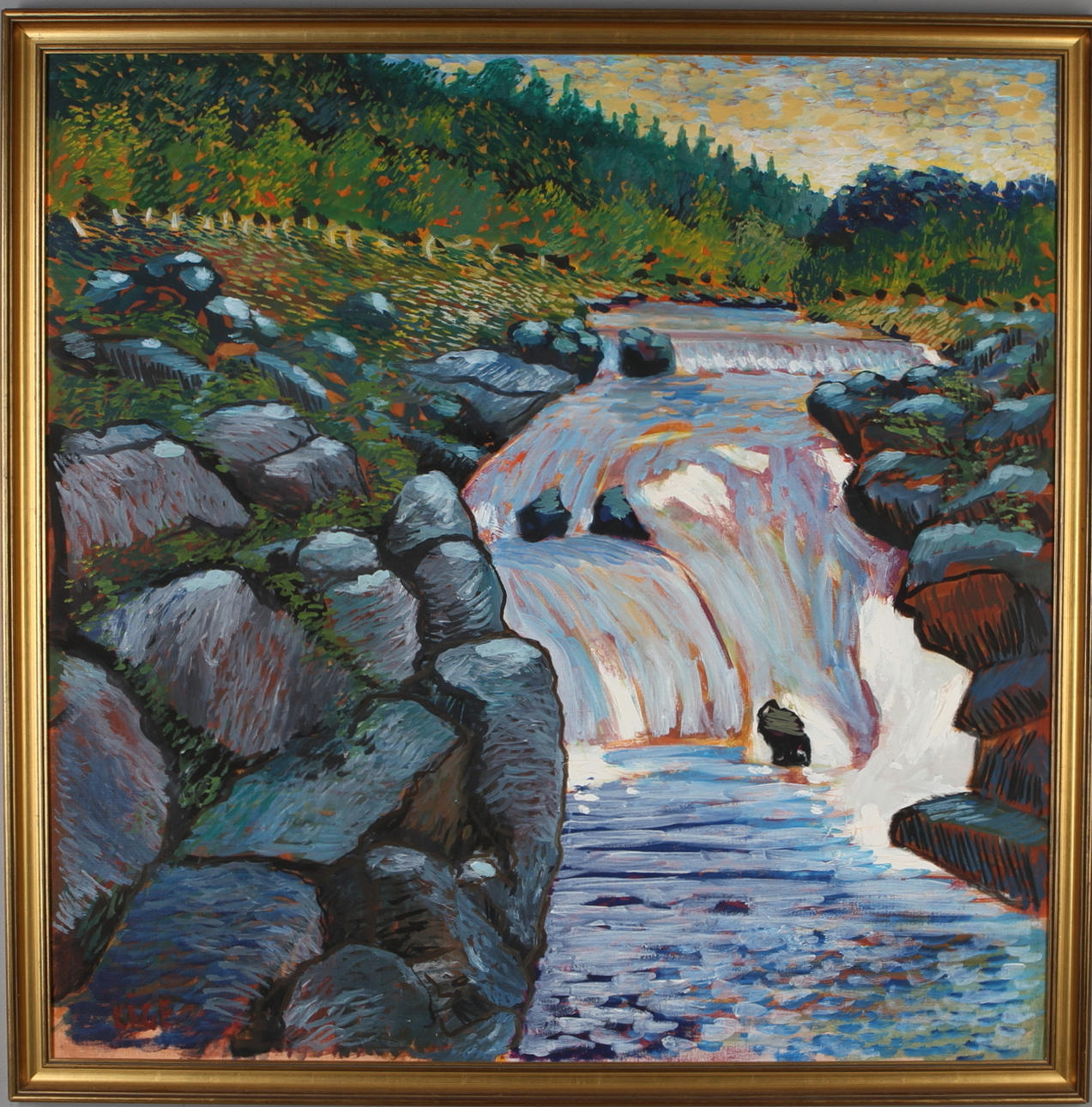 WILHELM KÅGE. Landskap med fors, olja på duk, signerad.