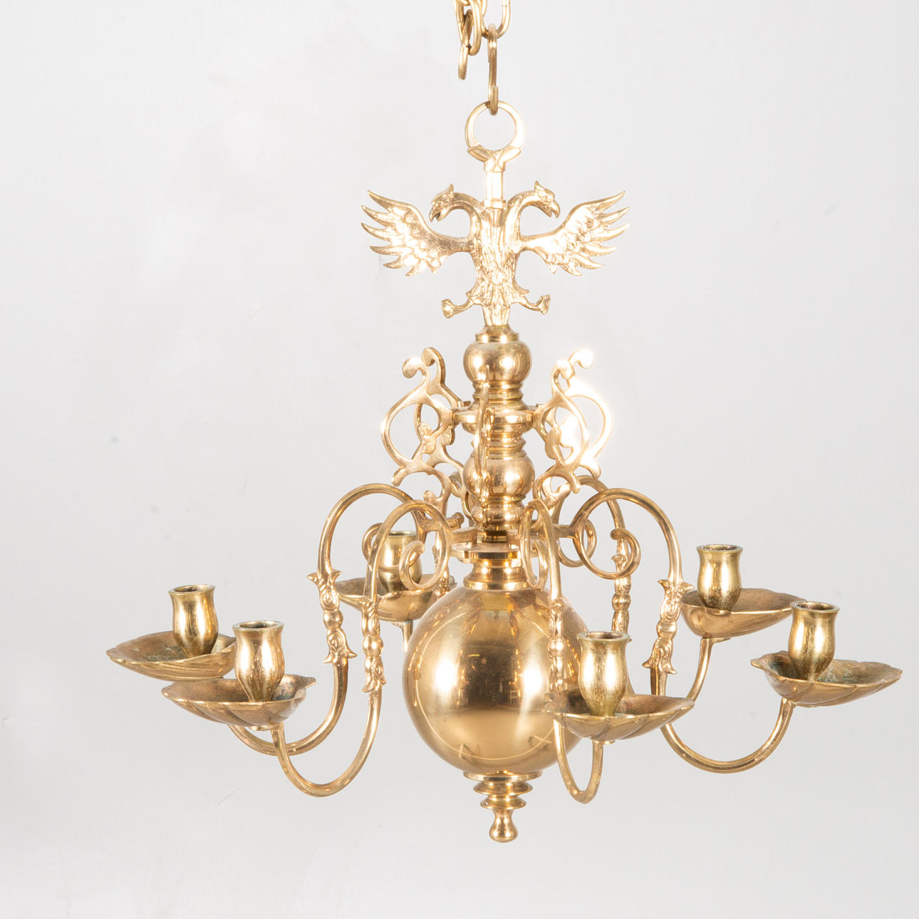 DECKENKRONE, 6-armig, Messing, V. Fong, Gränna.