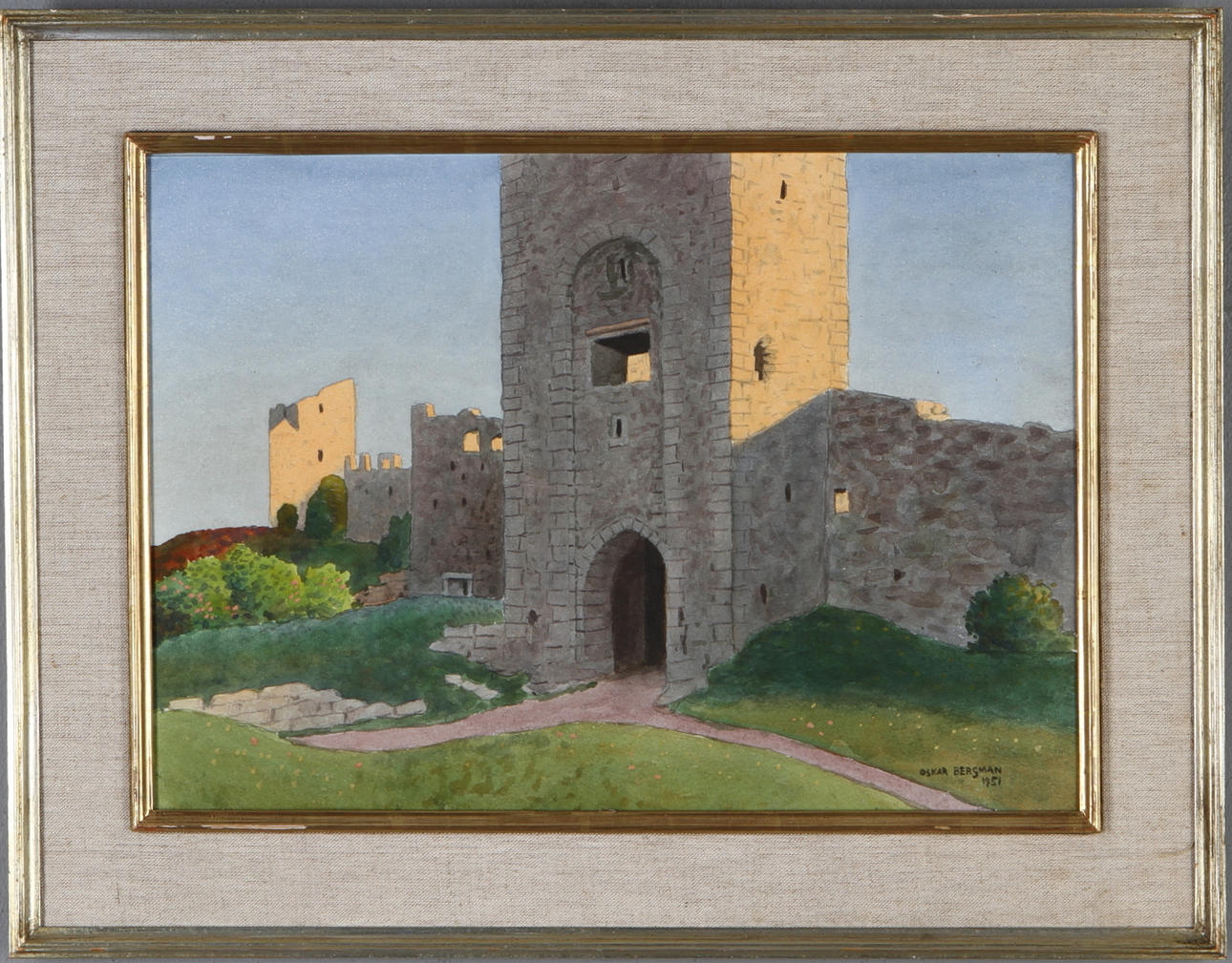 OSKAR BERGMAN. "Nordenport, Visby", akvarell, signerad och daterad 1951.