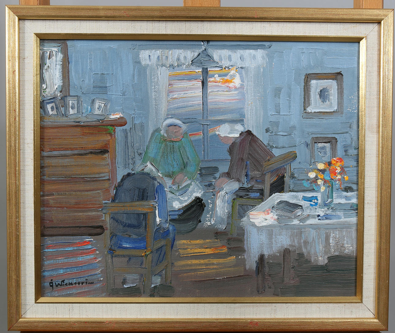 ÅKE WICKSTRÖM. Olja på duk, Interiörbild, signerad Å Wickström.