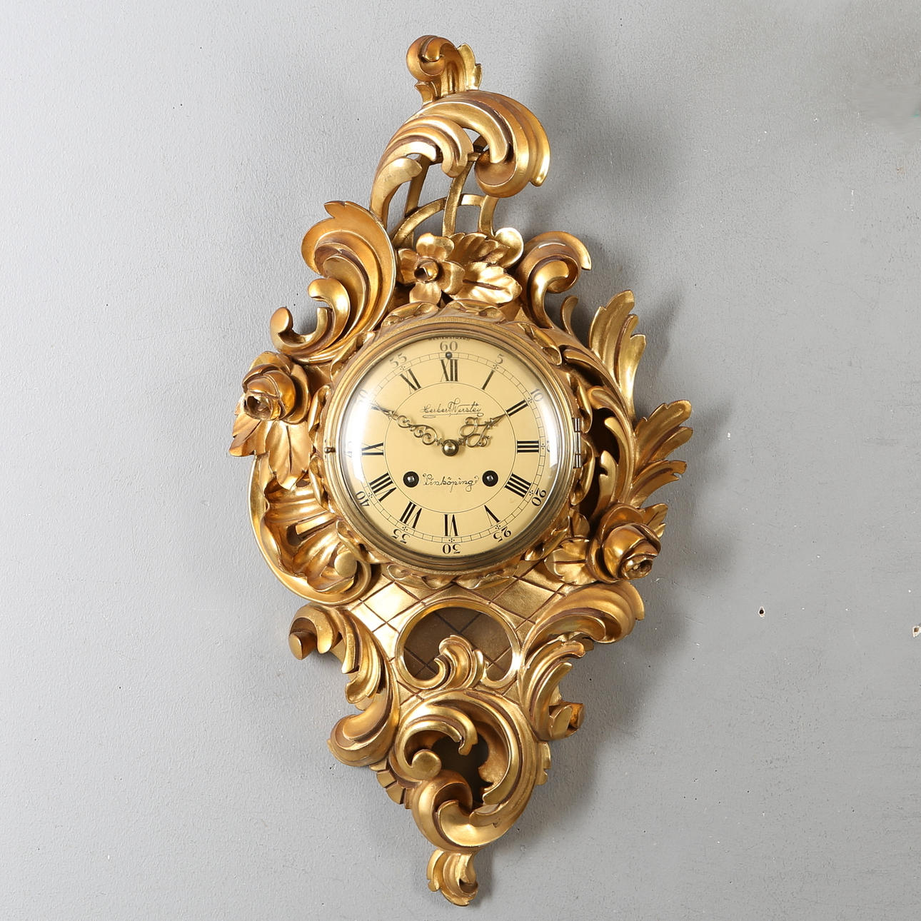WALL PENDANT, rococo style, dial marked Herbert Werslén, Linköping, 1900s.