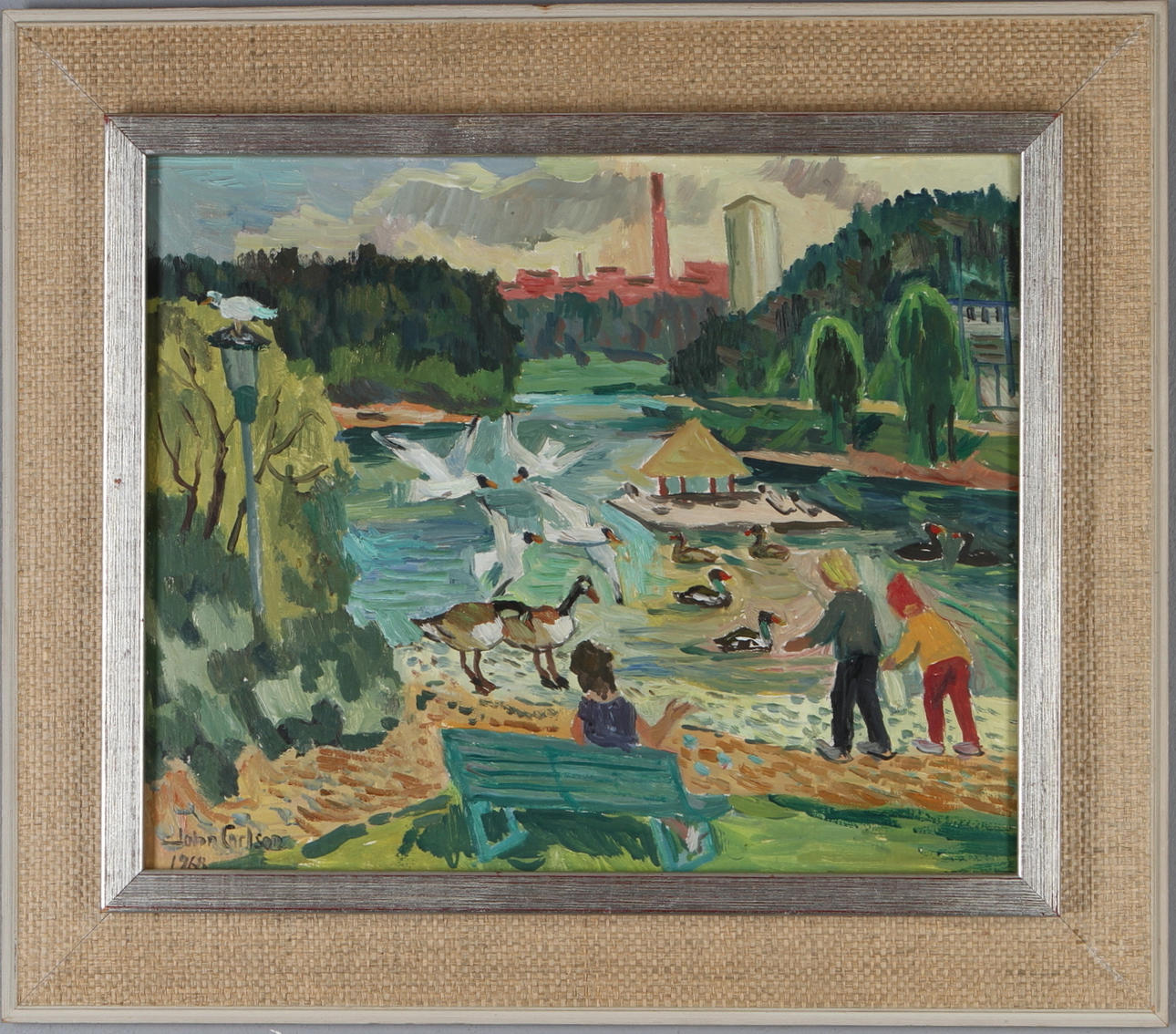 JOHN CARLSON. Lötsjön i Sundbyberg, olja pannå, signerad samt daterad 1968.