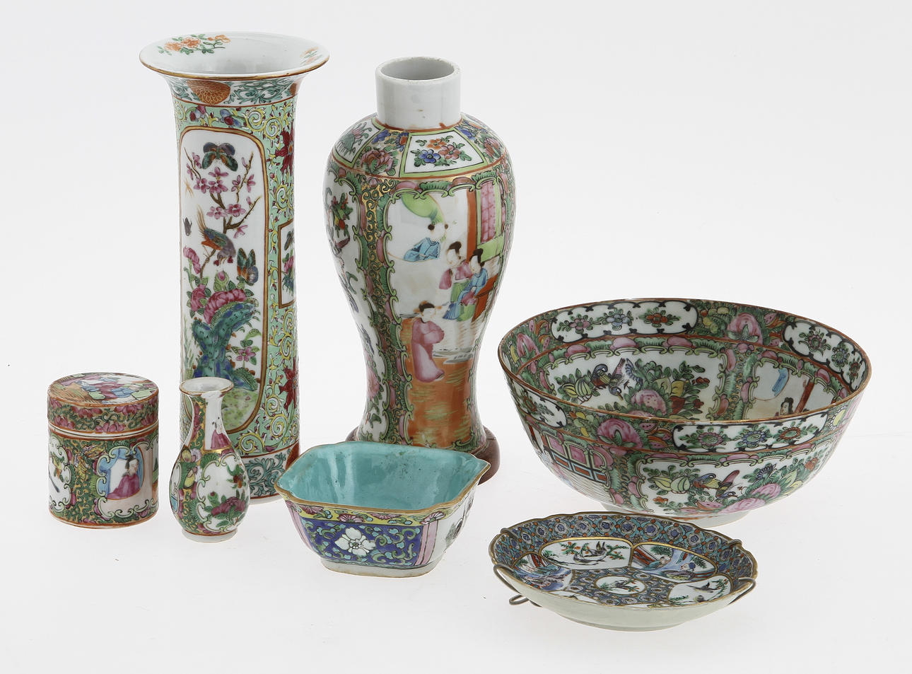 PARTI PORSLIN, 7 delar, Kina, Kanton, 1800/1900-tal.