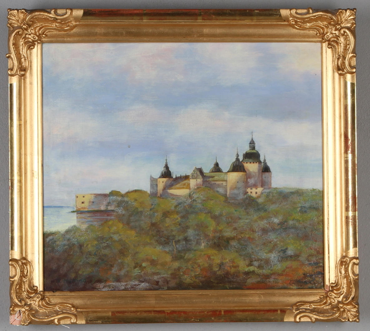 OKÄND KONSTNÄR. Kalmar Slott, olja på duk, signerad E. Angelin.