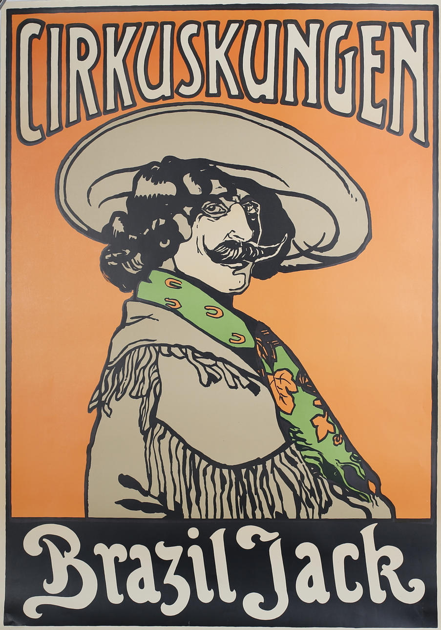 OIDENTIFIERAD KONSTNÄR. Cirkuskungen Brazil Jack. Färglitografi. Osignerad.