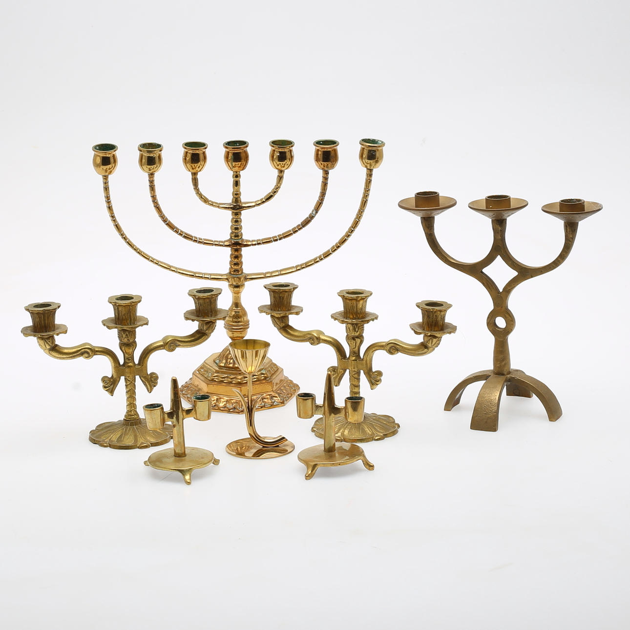 KANDELABRER, LYSSTAKE, 7 stk, messing/malm.