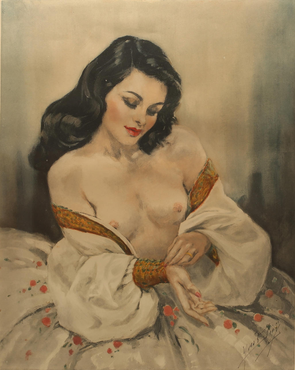 YVES DIEY, mixed media, "Sitting model", signed.