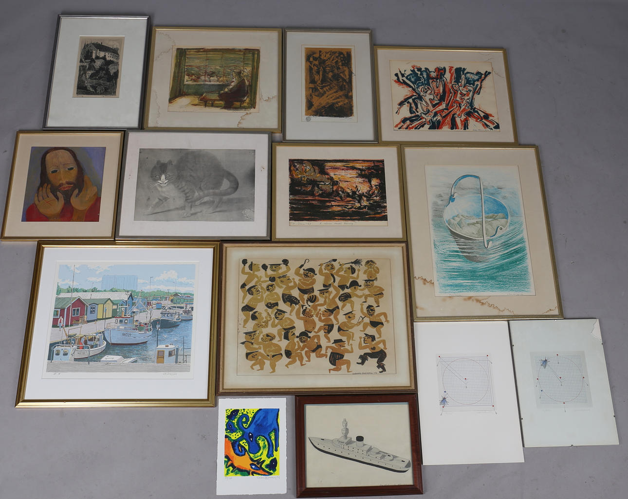 PARTI GRAFIK (14). Olika motiv. Färglitografier. Signerade.