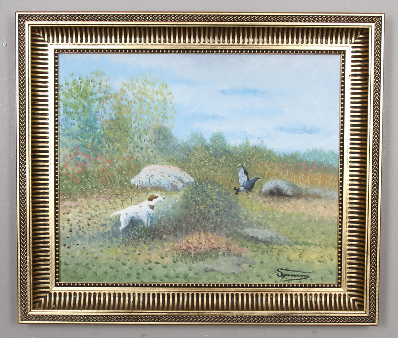 BENGT SPARRING. Perro de caza y urogallo negro.