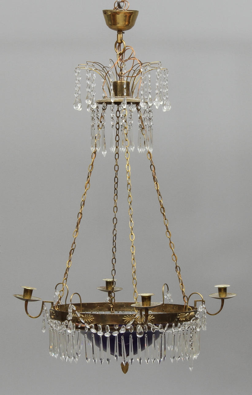 TAKAMPEL, med blå glasskål, gustaviansk stil, 18/1900-tal.