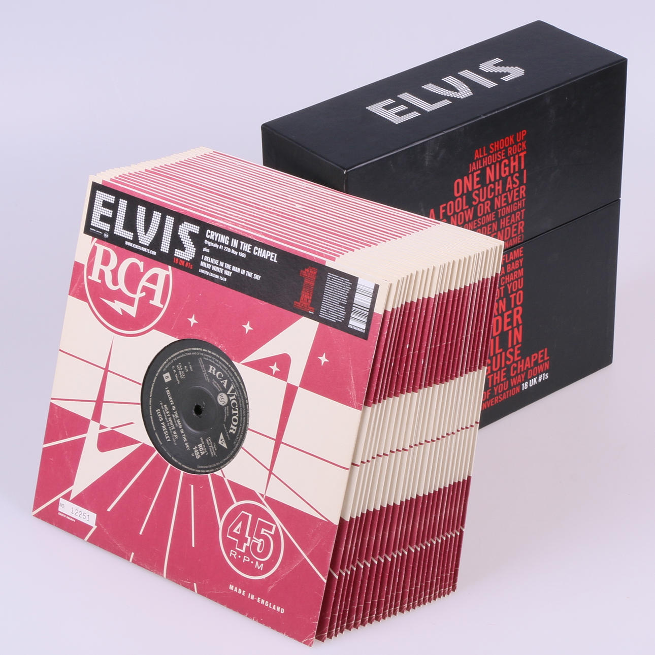 DISCOS DE VINILO, Caja, y discos, Elvis Presley.