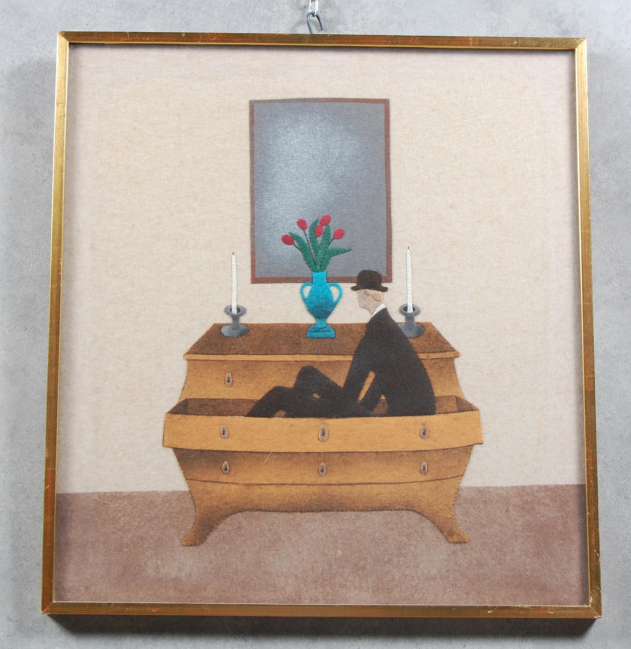 VIBEKE BECK-FRIIS. " Byråchefen " aplikation, på filt, monogramsignerad.