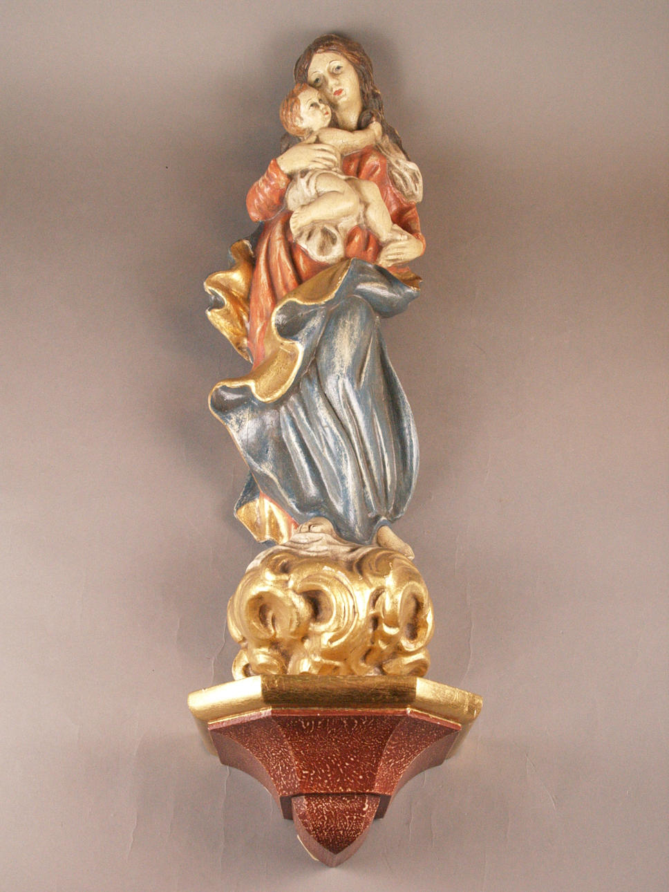 HOLZFIGUR MADONNA MIT KIND.