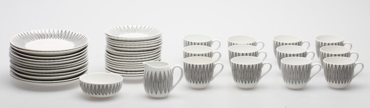 KAFFEGODS, 30 delar, benporslin "Salix", Gustavsberg.