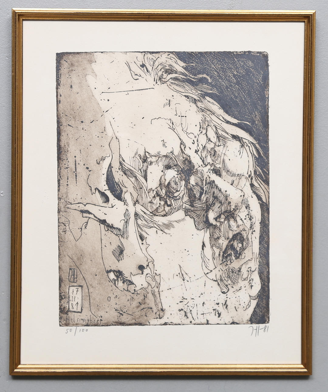 HORST JANSSEN. Self-portrait, etching, signed, numbered 50/100 and dated -81.