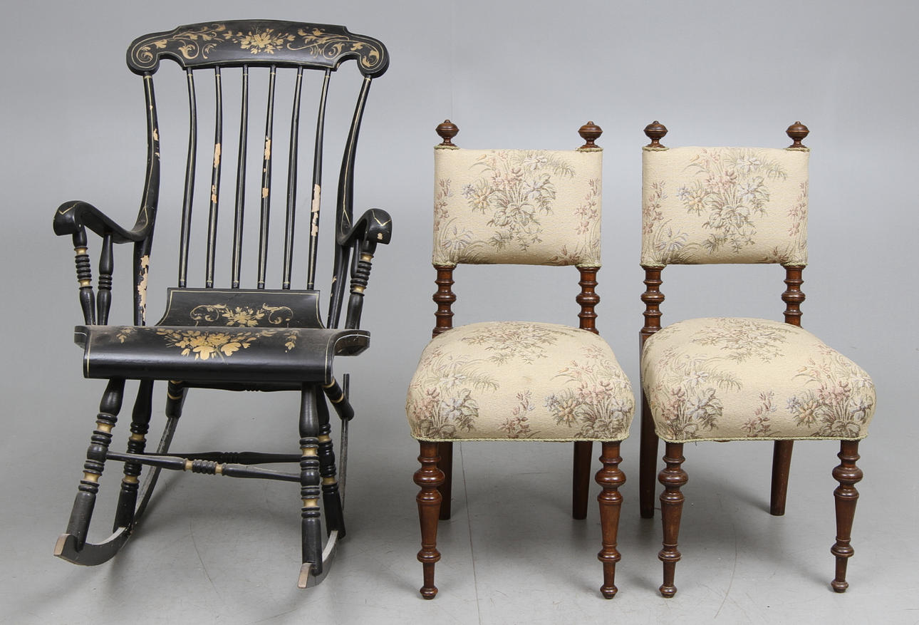 GUNGSTOL samt STOLAR, ett par, 1800-tal.