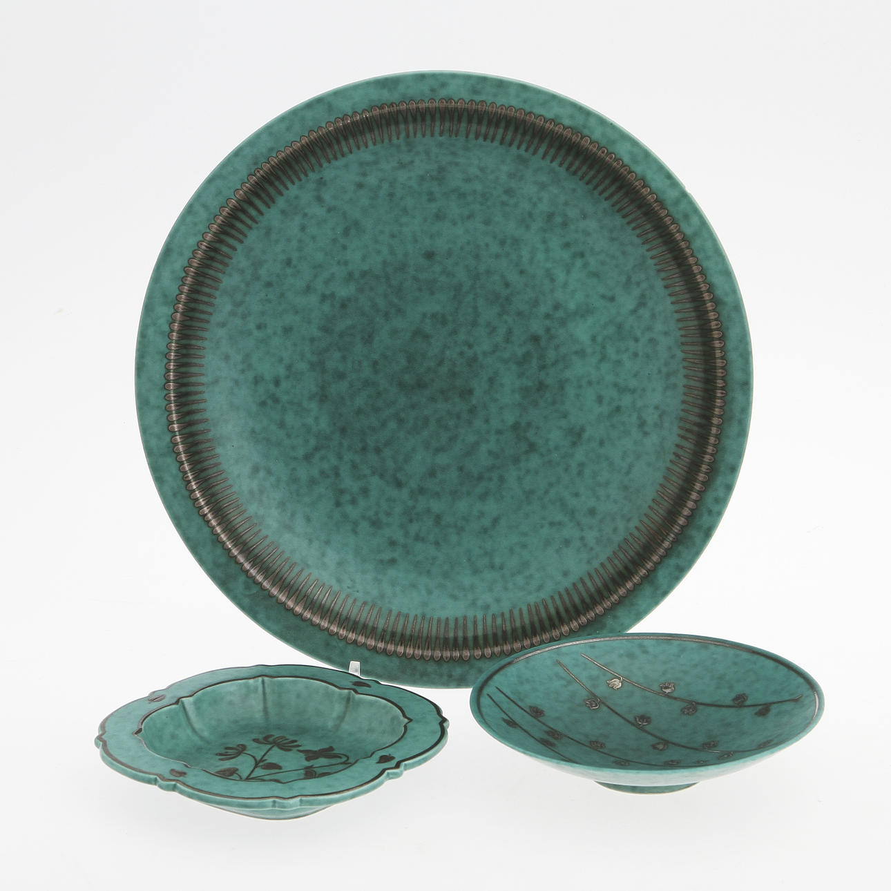 SKÅLAR samt FAT, stengods, "Argenta", Wilhelm Kåge, Gustavsberg.