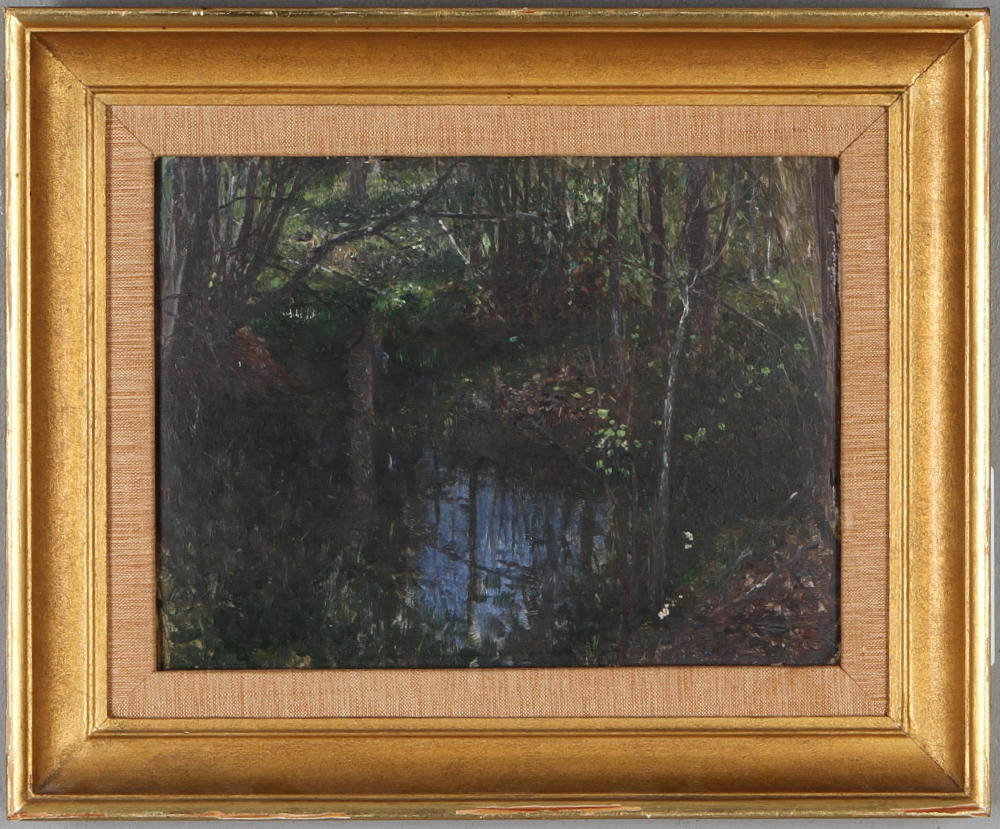 ROBERT THEGERSTRÖM. Skogstjärn, olja på pannå, sigenrad och daterad -15.