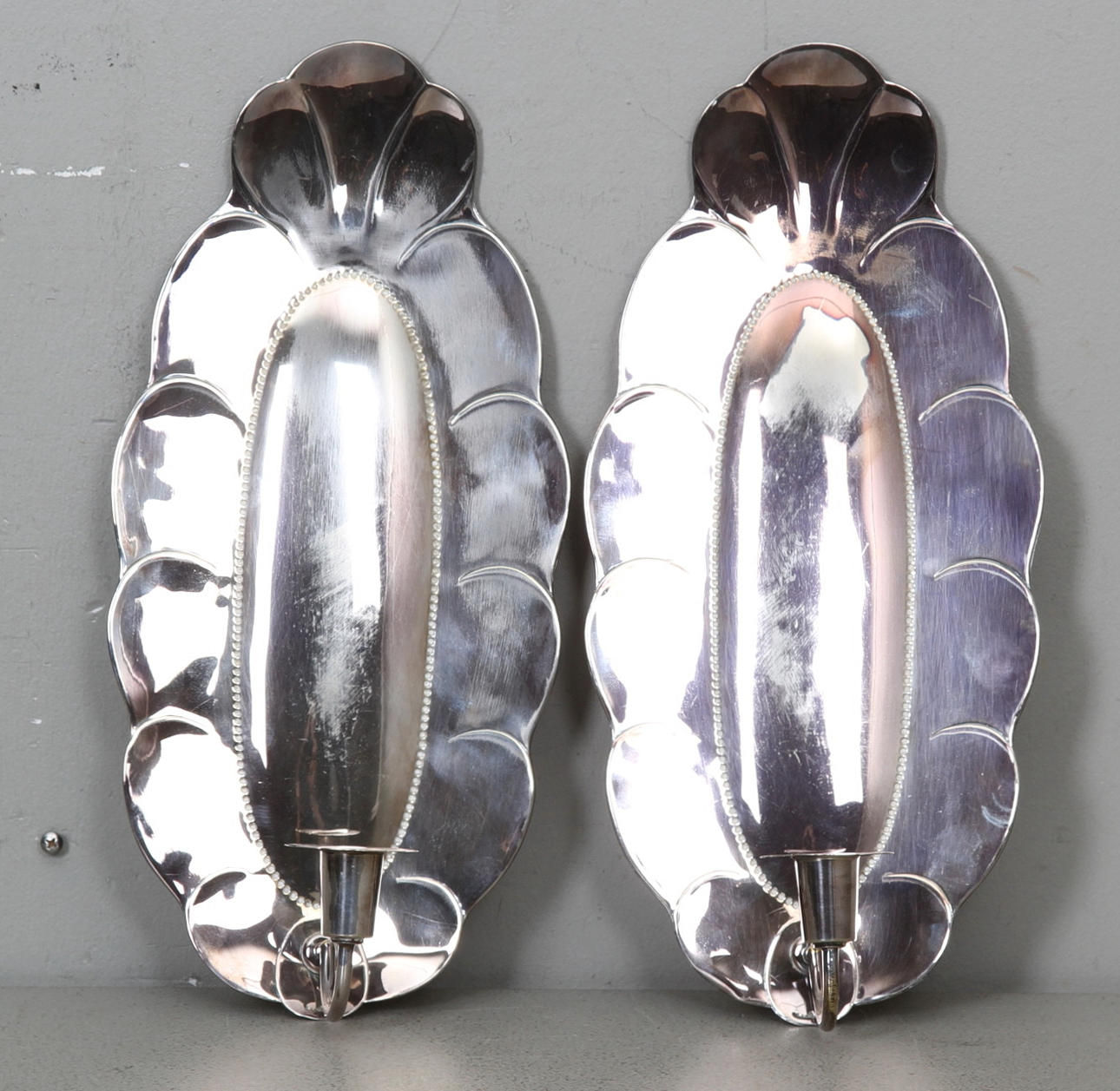 VÄGGLAMPETTER, ett par, nysilver, Swedish Grace, guldsmedsaktiebolaget.