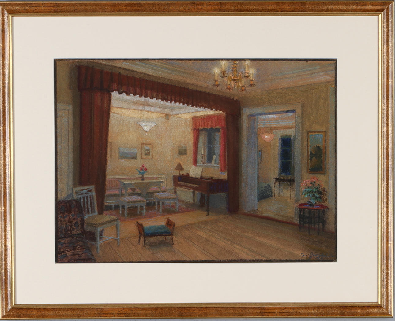 ARON JERNDAHL. Interiör från Jakobsbergsgatan 23, pastell/blandteknik, signerad och daterad.