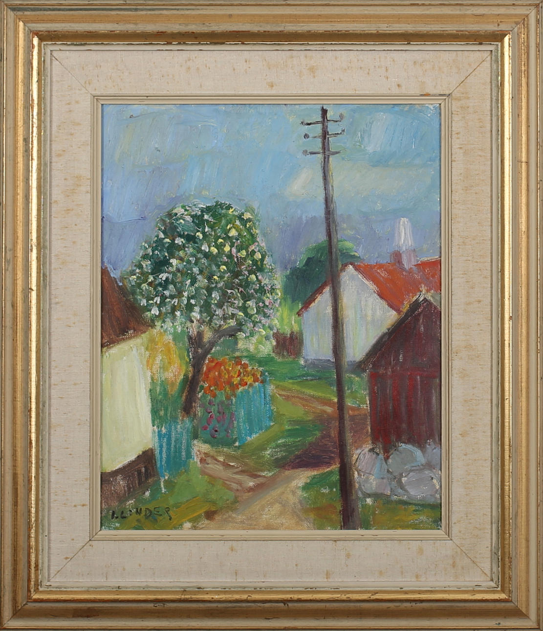 INGEGERD LINDER. Motiv från Brantevik?. Olja på duk. Signerad I Linder.