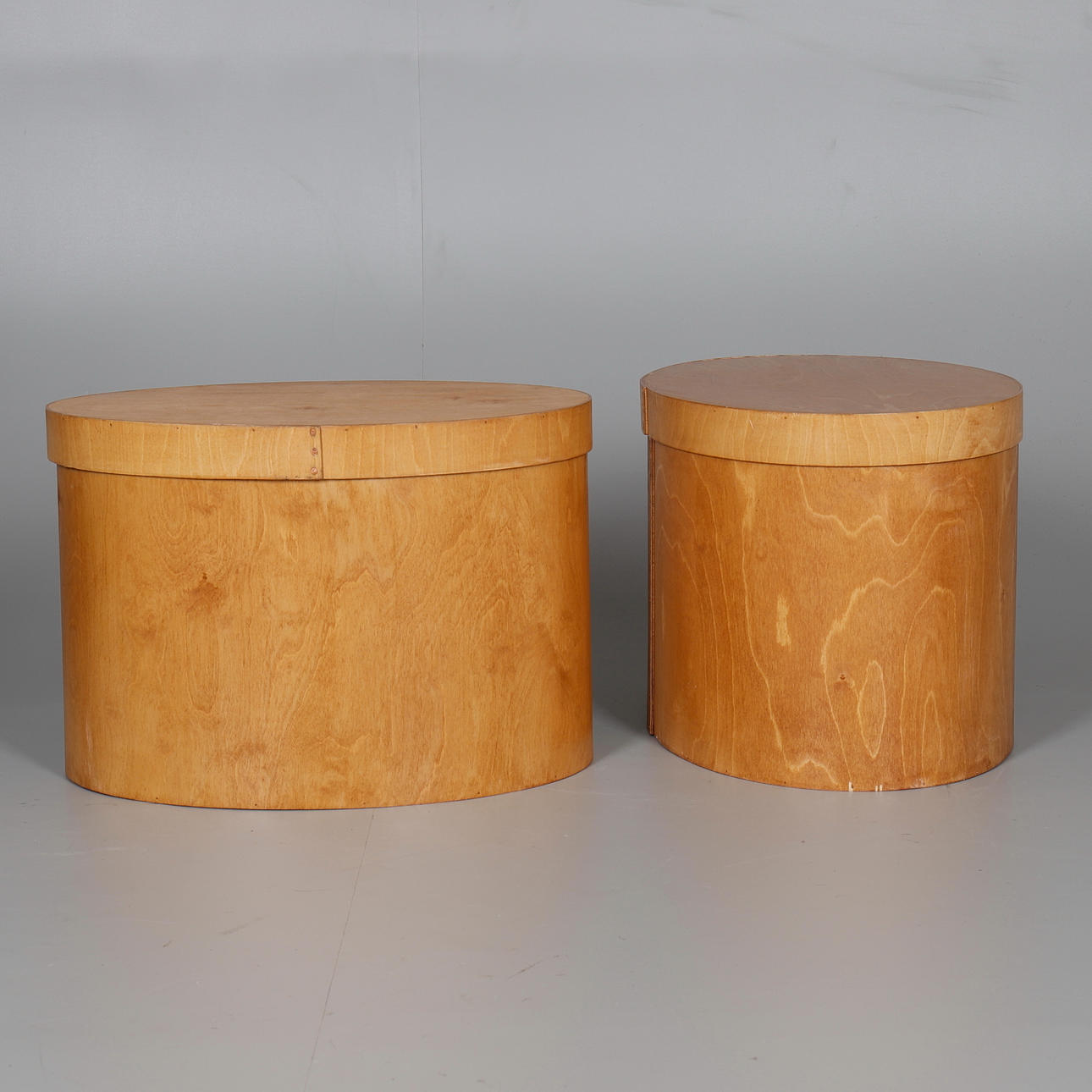 TWO BENT BIRCH OVAL STORAGE BOXES BY HEAL'S.
