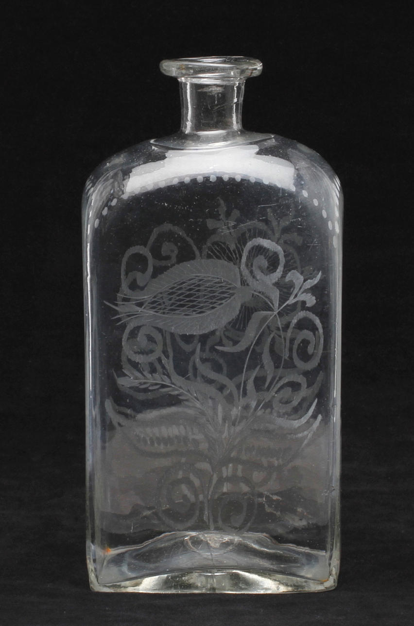 BRÄNNVINSFLASKA, glas, sannolikt Cedersbergs glasbruk, 1800-tal. Höjd 23,5 cm.