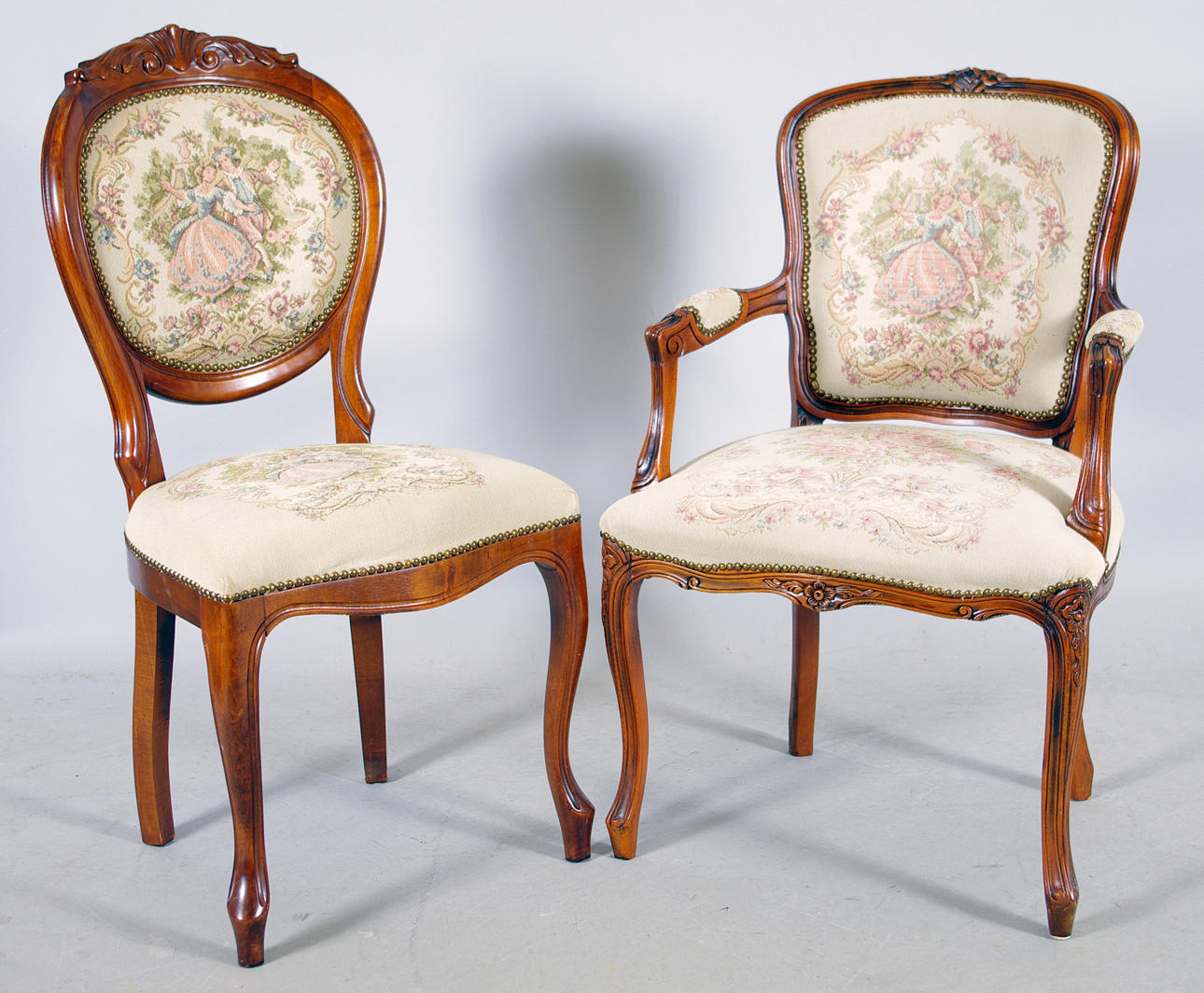 KARMSTOL SAMT STOL, mahogny, rokokostil.