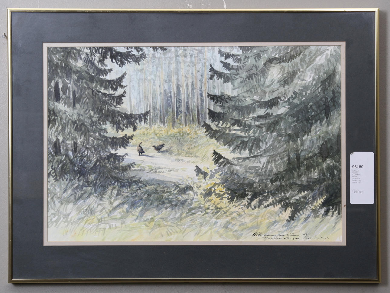 GUNNAR "GEBBE" BJÖRKMAN. Akvarell, Tjäderhönor, Signerad och daterad 1983.