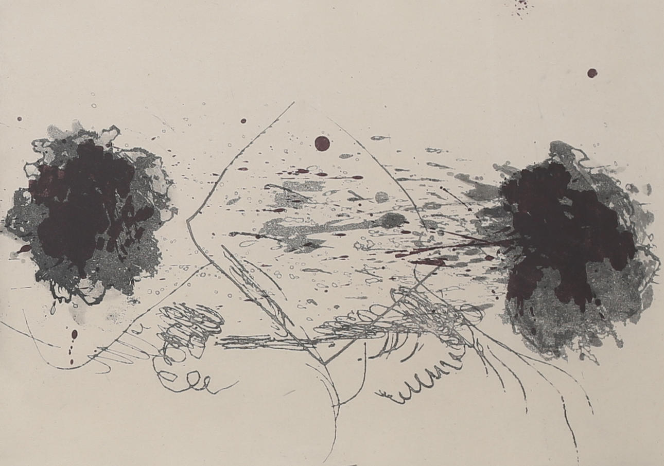 ANTONI TAPIES. "Composition Symetrique", color etching, signed and numbered 37/75.
