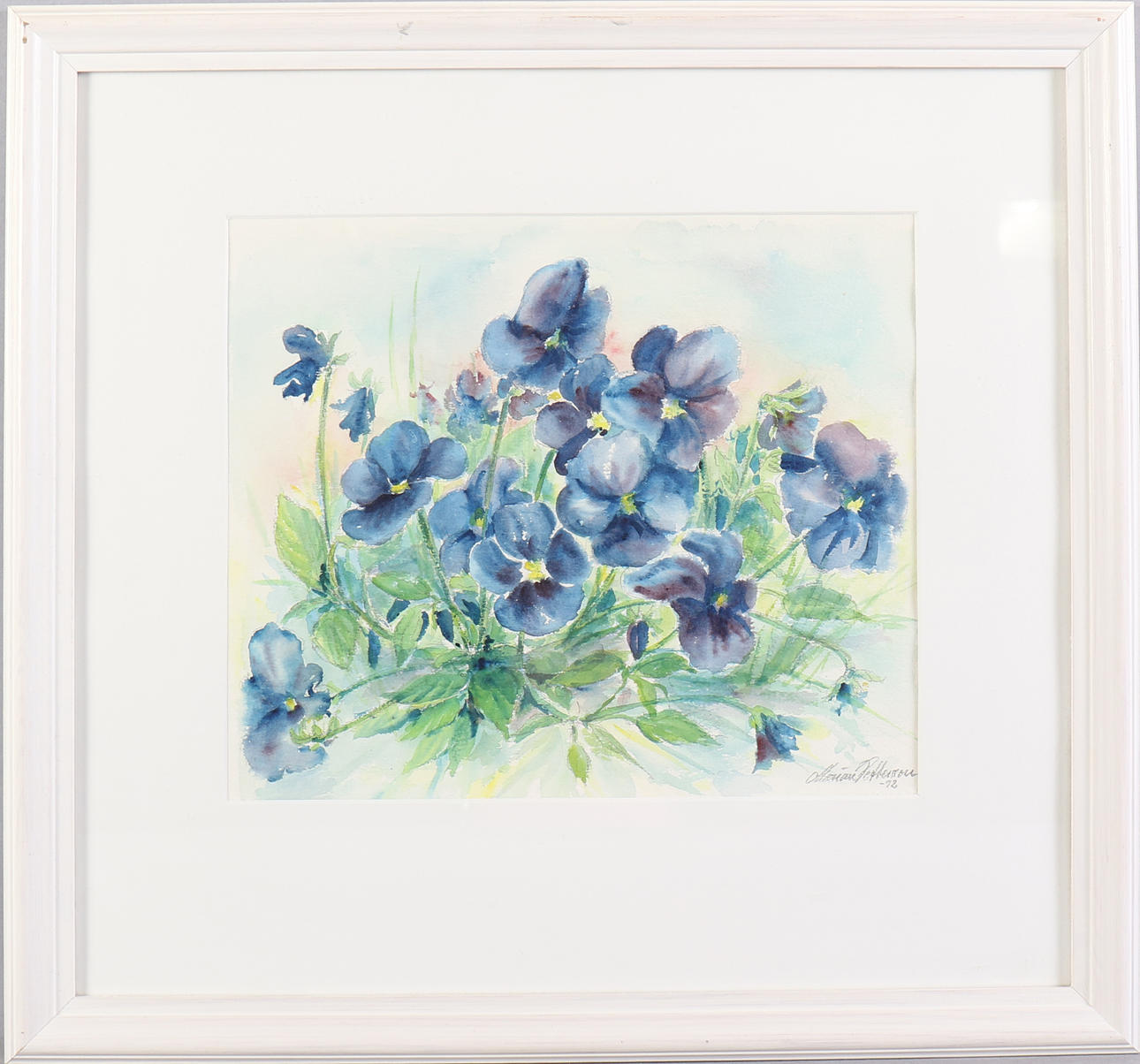 MARIANNE PETTERSSON. Violets, watercolor, signed -92.