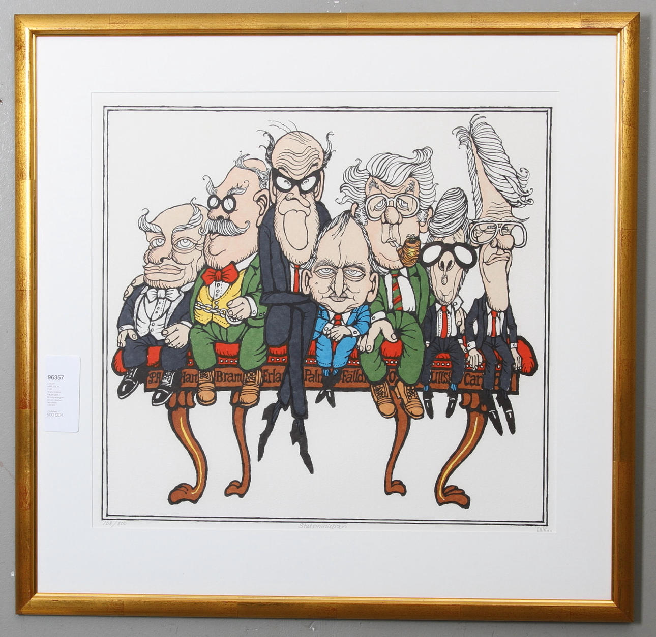 EWERT KARLSSON, EWK. Statsministrar. Färglitografi. Monogramsignerad och daterad. Numrerad 108/300.