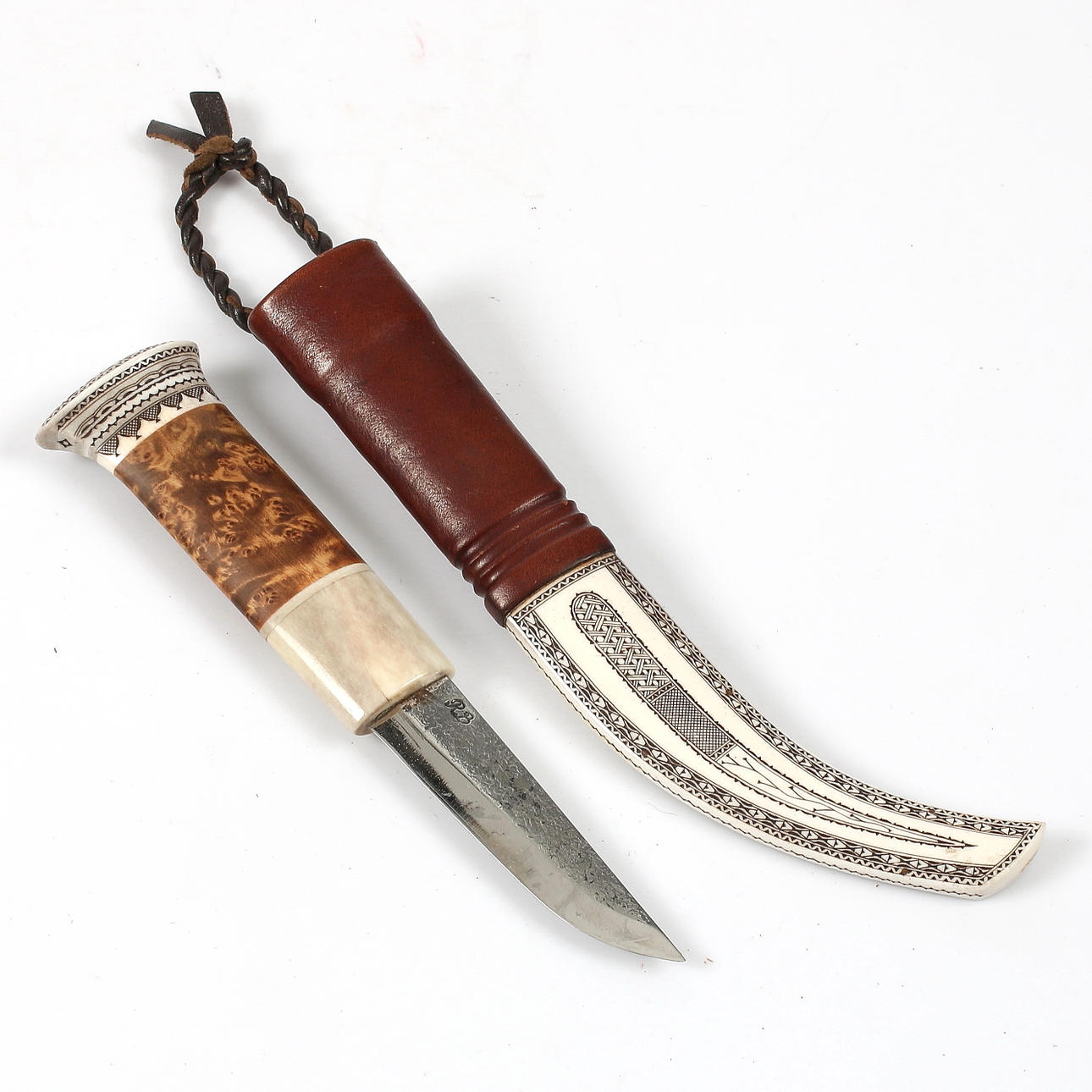 KNIFE, leather, horn, monogram signed Per Erik Nilsson, second half of the 20th century.