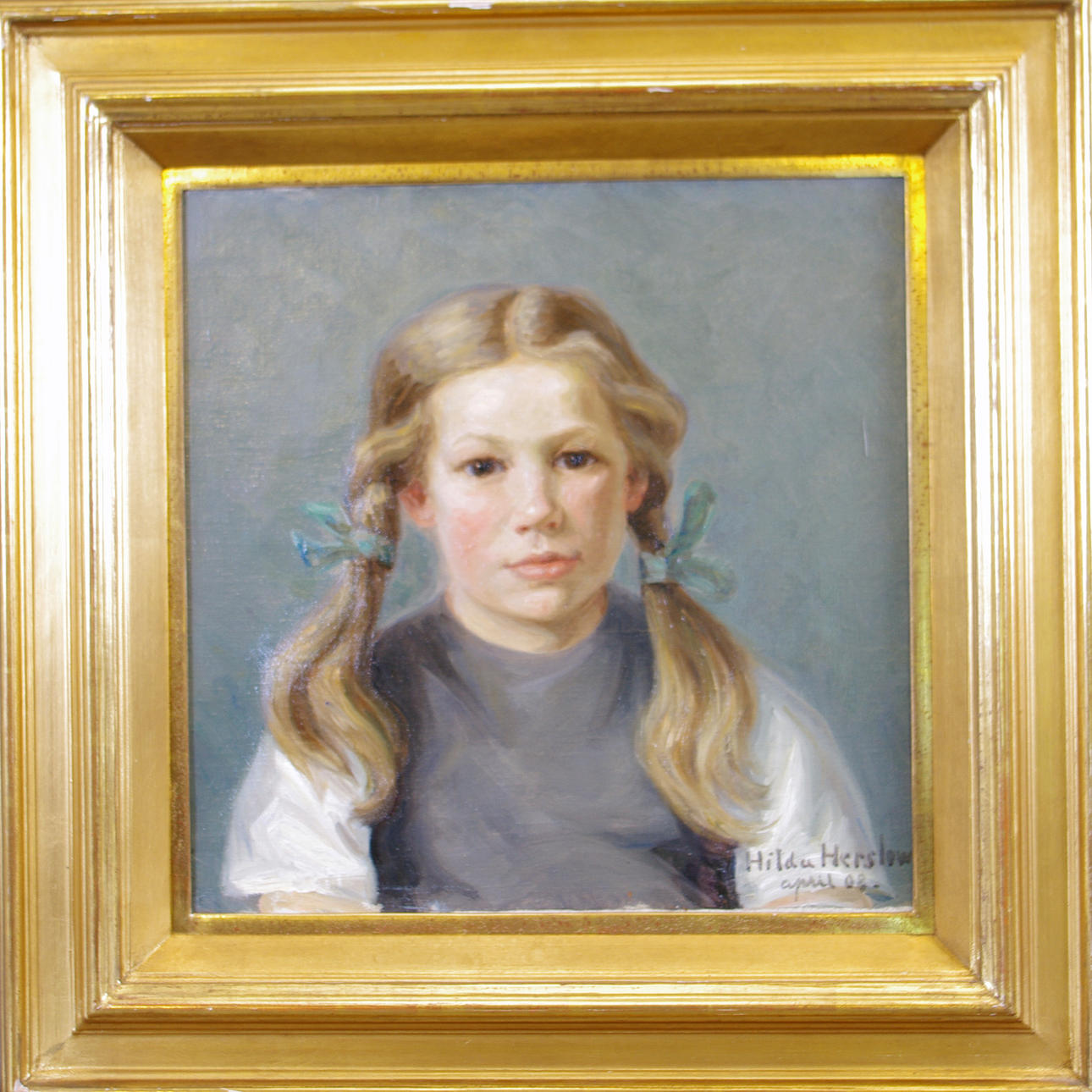 HILDA HERSLOW. Flickporträtt, olja på duk.