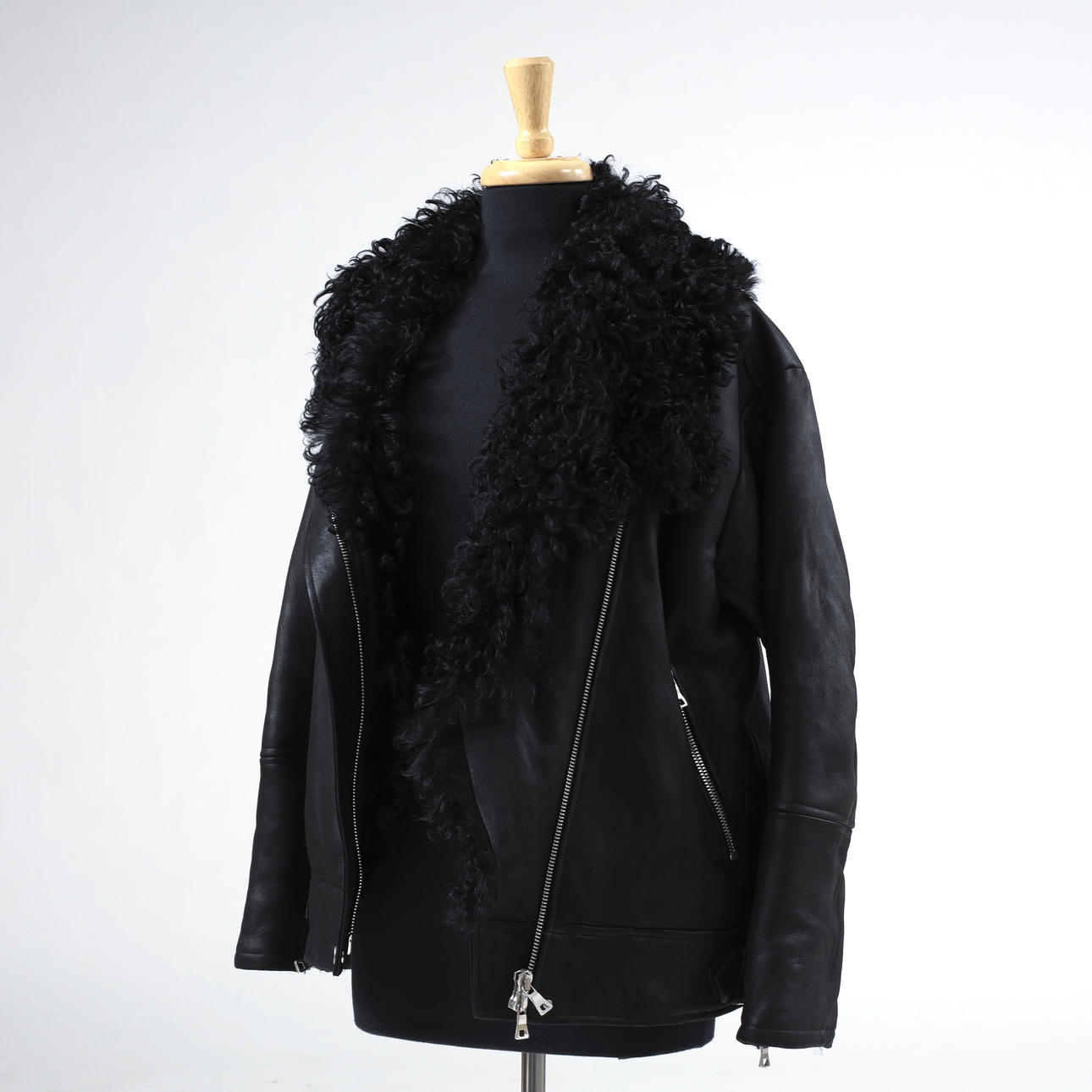 LEATHER JACKET, "Val Shearling Biker". J. Lindeberg, size 34.