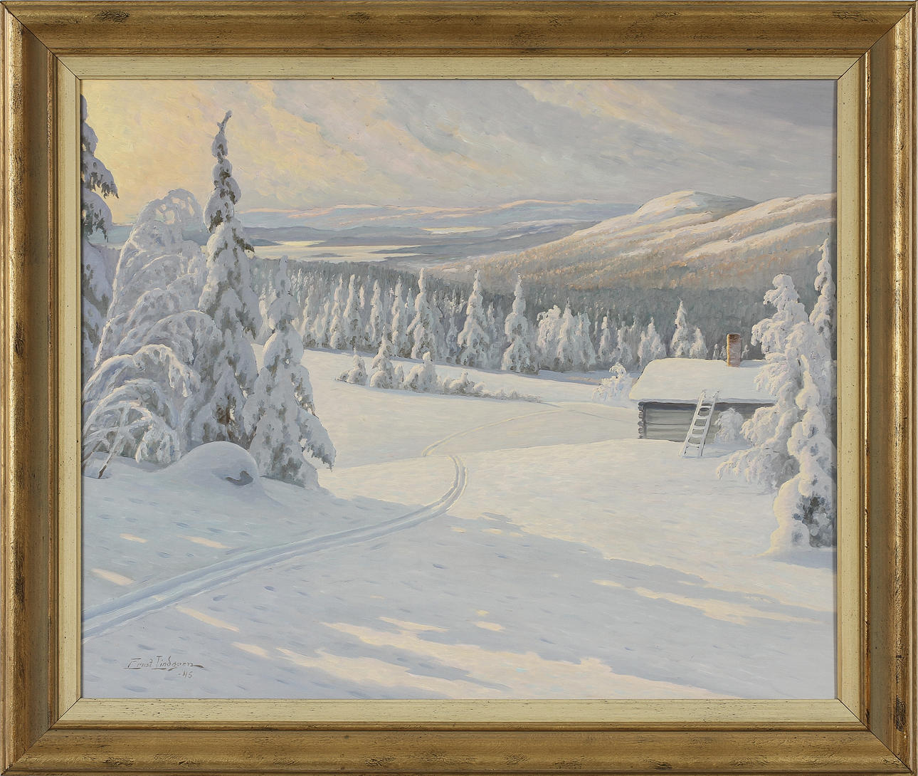ERNST LINDGREN. Olja på pannå, signerad 45.