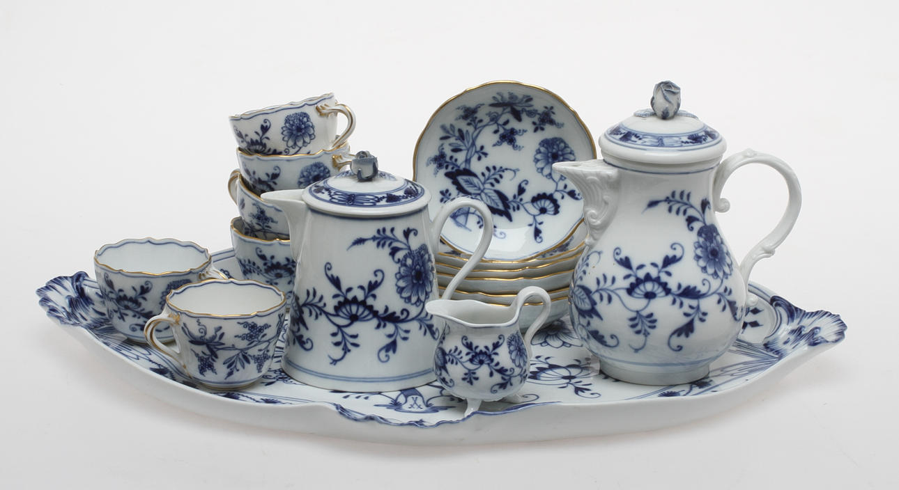 SERVISDELAR, porslin, 10 delar, Meissenliknande märkning, 1900-tal.