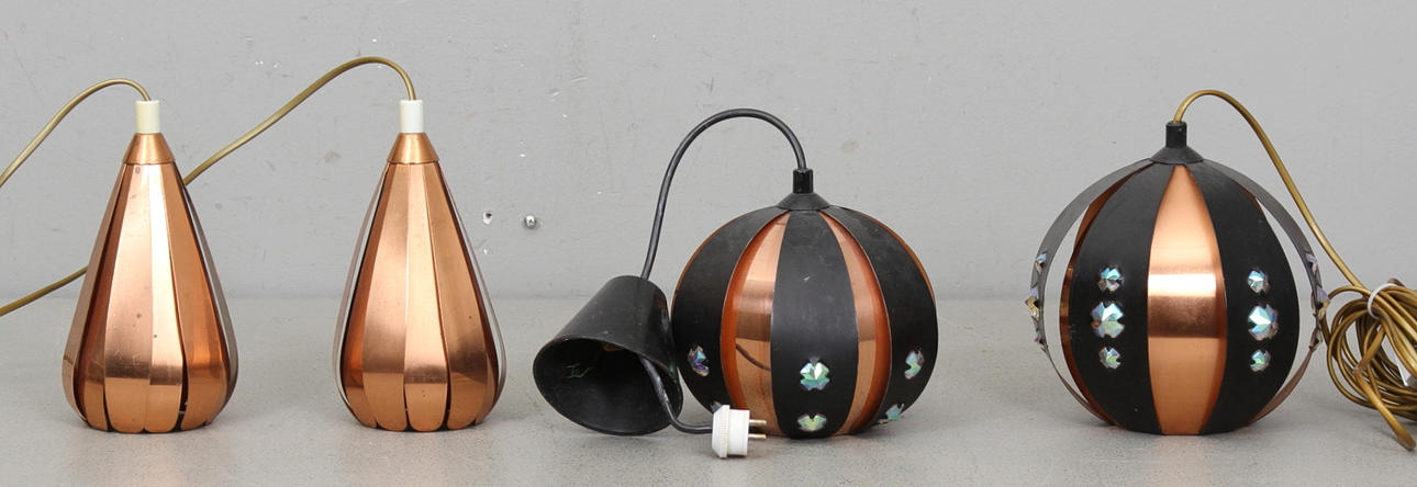 LAMPOR, 4 st, koppar, bl.a. Coronell, Danmark, 1900-tal.