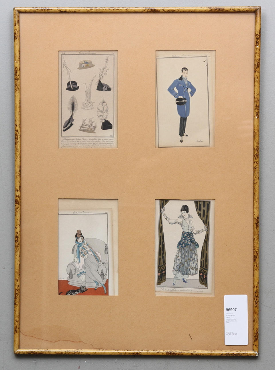 FRANSKA MODEBILDER. Delvis handkolorerade/grafiska blad. Ca 1900.