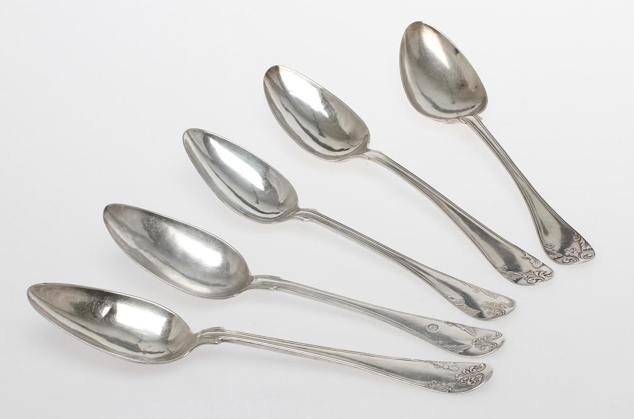 SKEDAR, 5 st, silver, 1800-tal. Vikt 266 gram.